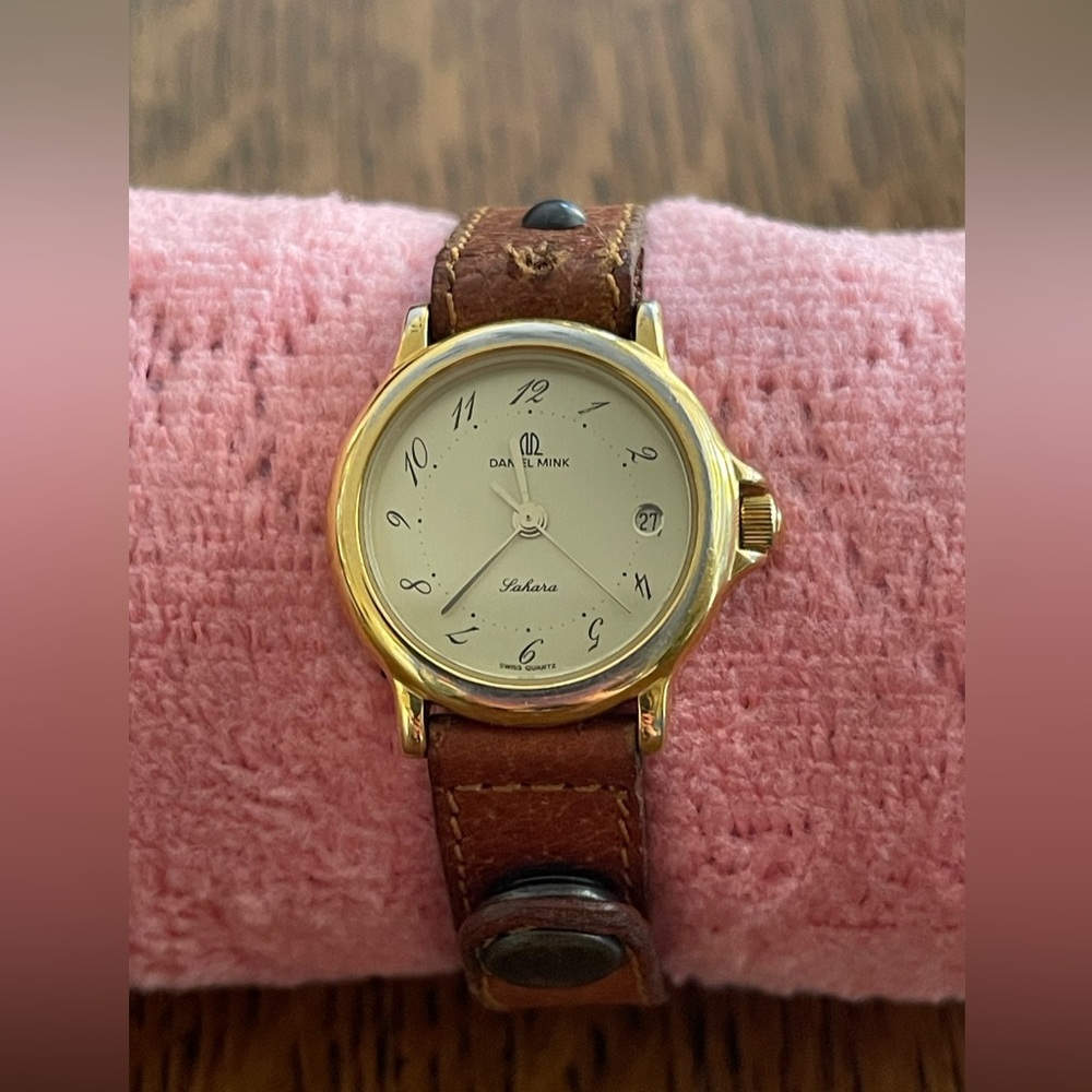Daniel Mink Gold “Sahara” Swiss Quartz Watch with original leather band. EUC - Picture 12 of 13